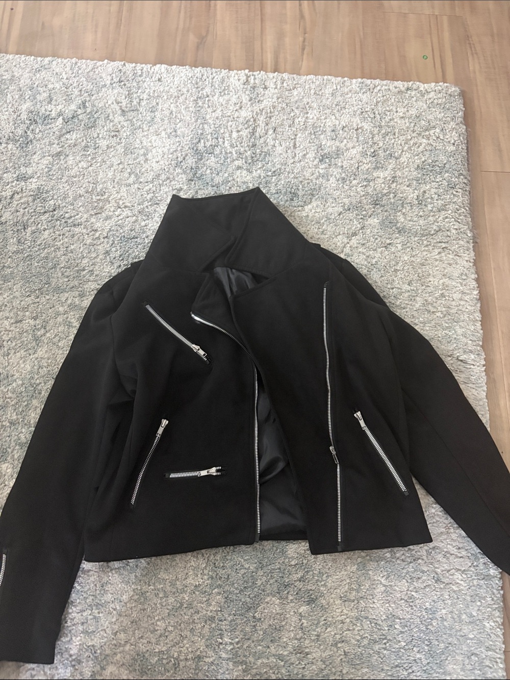 Black Women's Moto Jacket with Silver Zippers